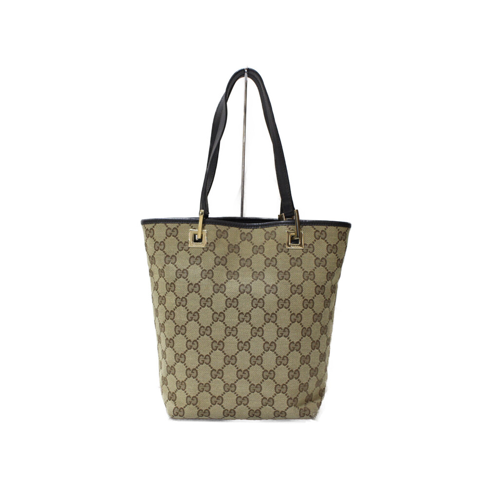 GUCCI Tote Bag Beige Tan GG Canvas Leather